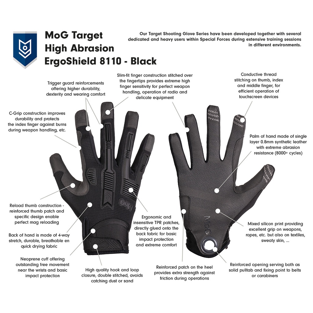 Reconbrothers - Masters of Gloves - TARGET High Abrasion ErgoShield 8110 - Features Chart