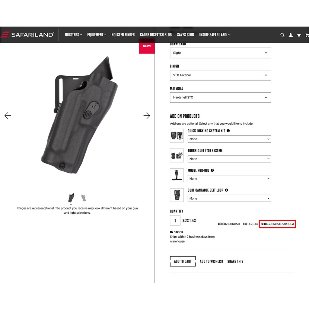 ReconBrothers - Safariland 6300RDSO LVL I Series Holster - PART CODE Indication
